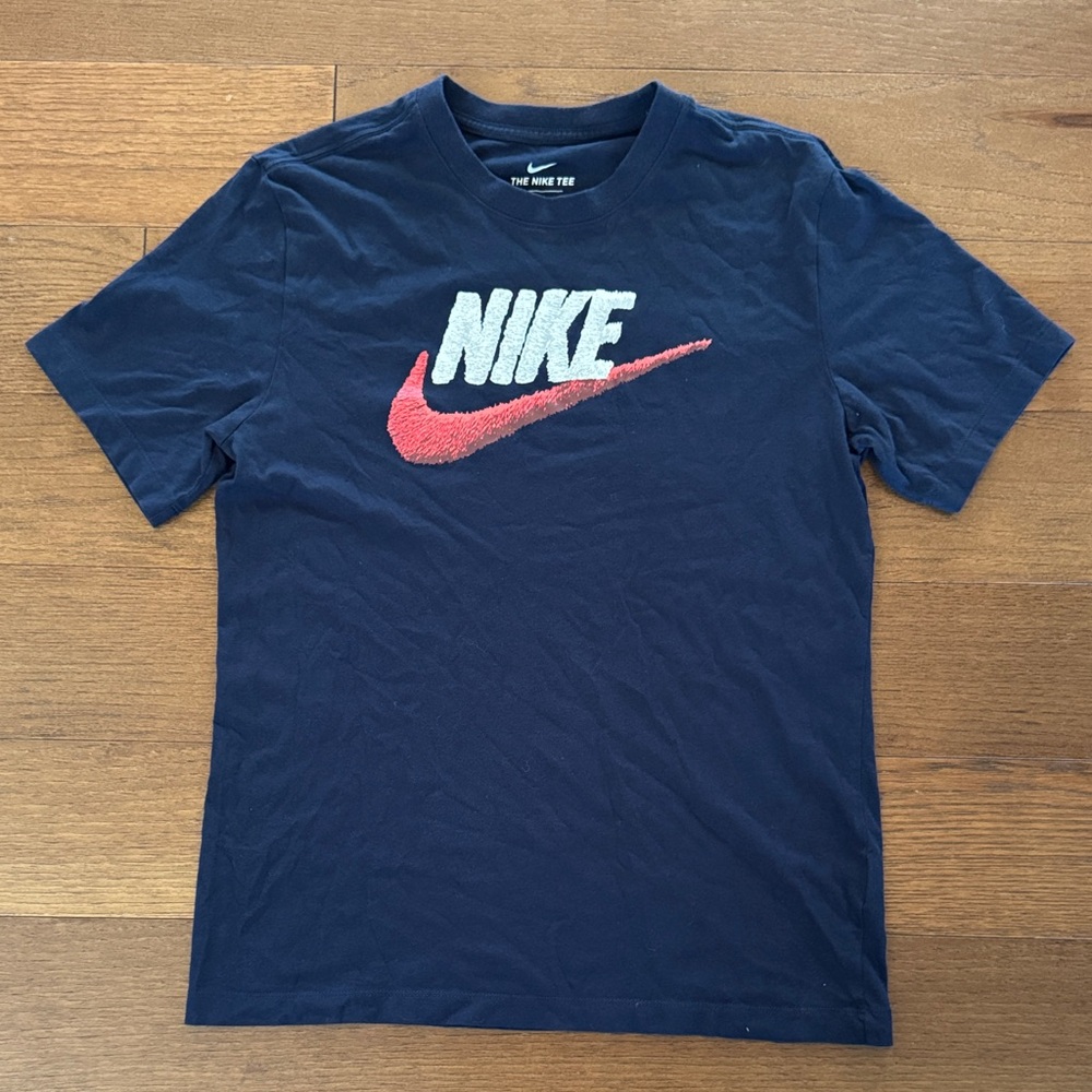 Nike Navy Short Sleeve Tee with White Logo and Red Swoosh